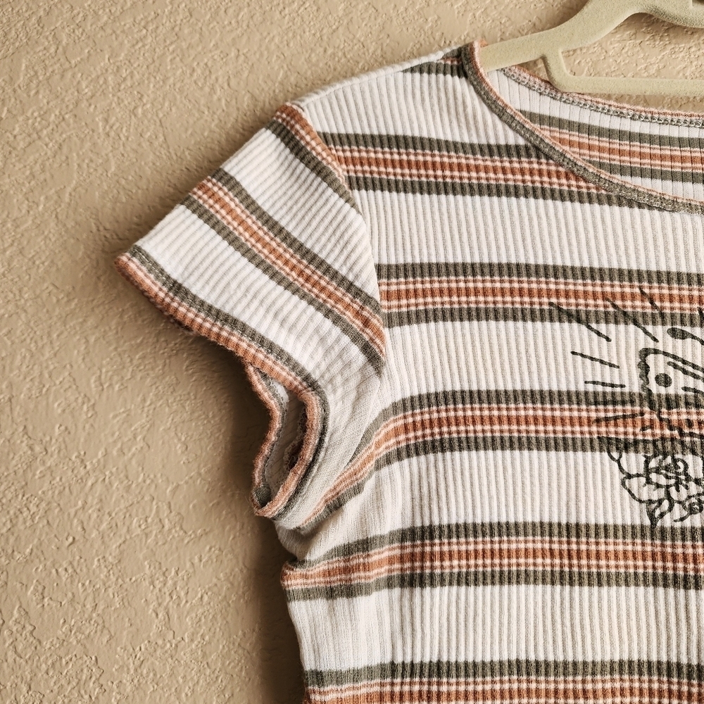 Tillys Fivestar General Co Butterfly Graphic Cream striped rib crop top Size M - Picture 4 of 13